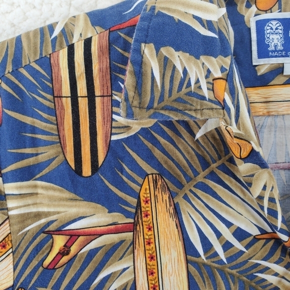 Vtg RJC Hawaiian Shirt Men M Colorful Surfboards AOP Cotton Lawn Resortwear USA - Picture 7 of 11